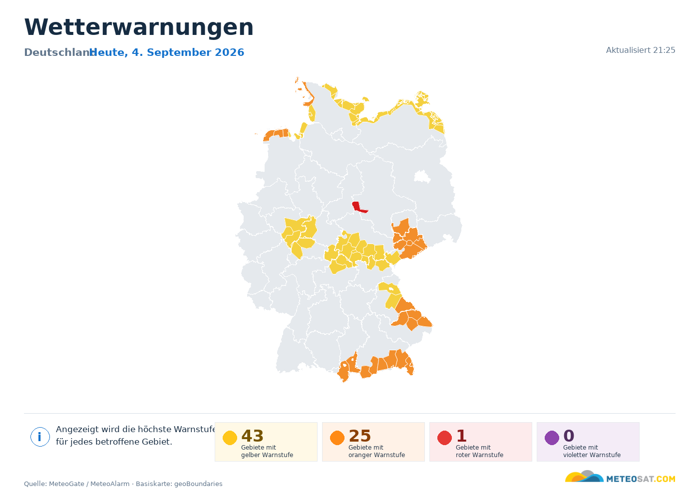 Karte der Wetterwarnungen in Deutschland