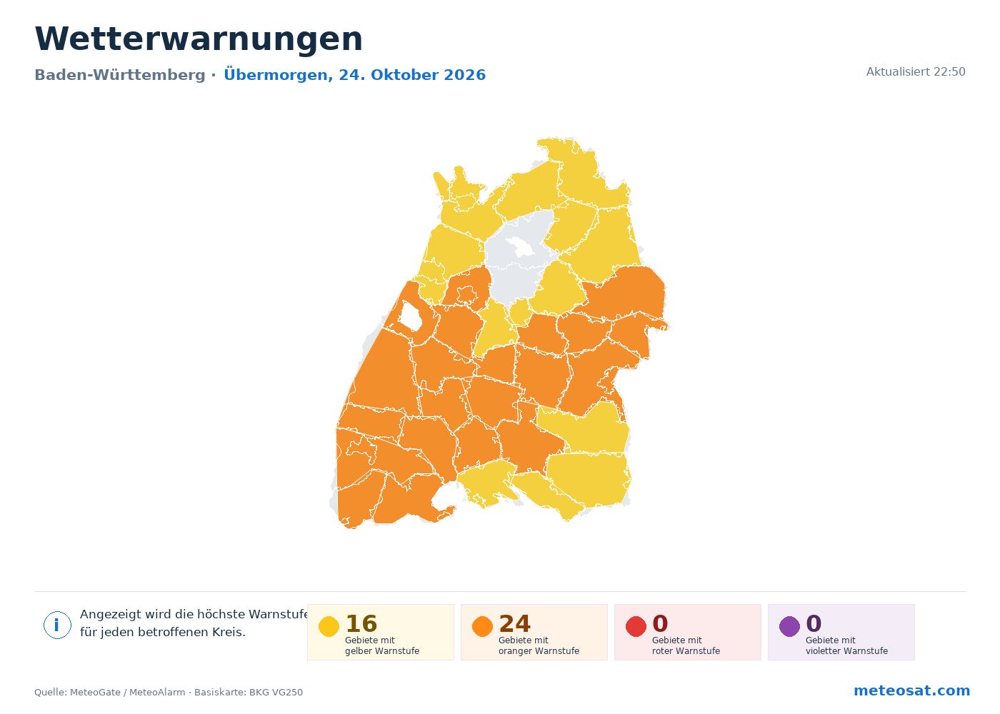 Karte der Wetterwarnungen für Baden-Württemberg