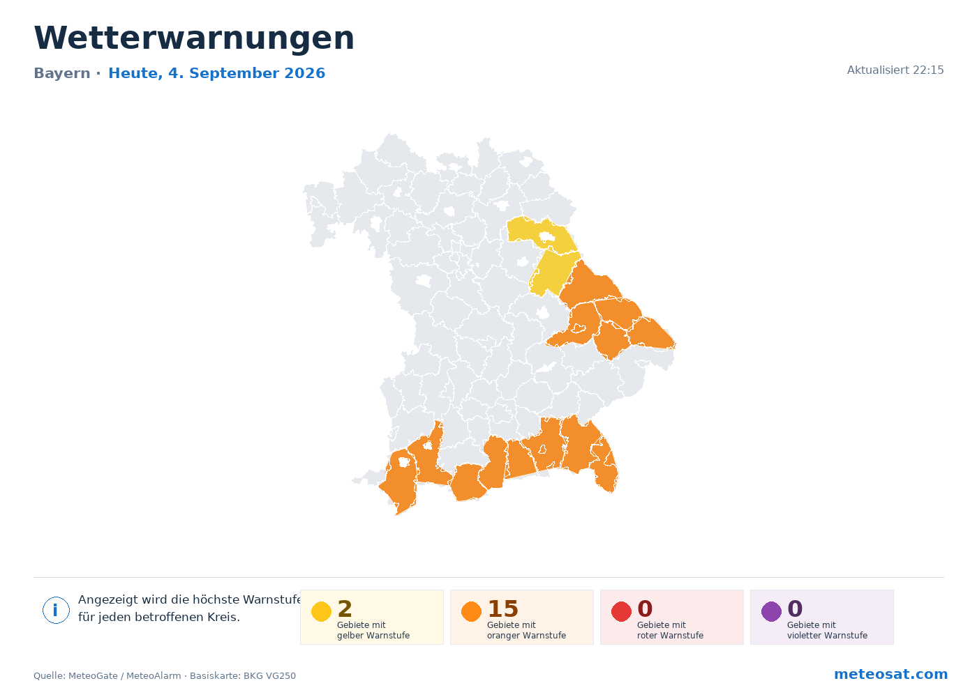 Karte der Wetterwarnungen für Bayern