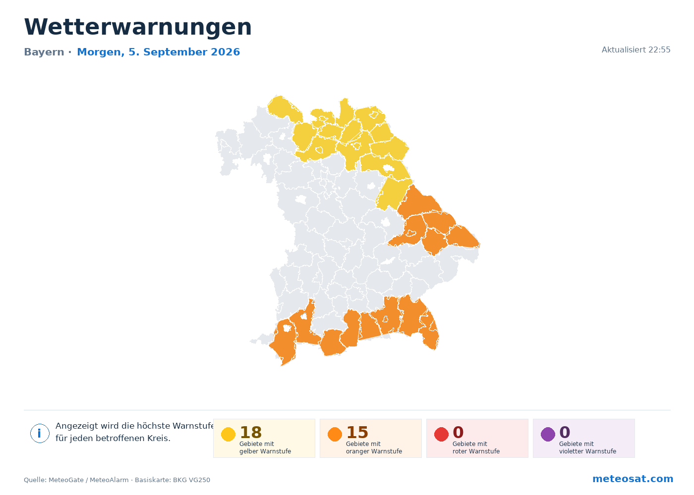 Karte der Wetterwarnungen für Bayern