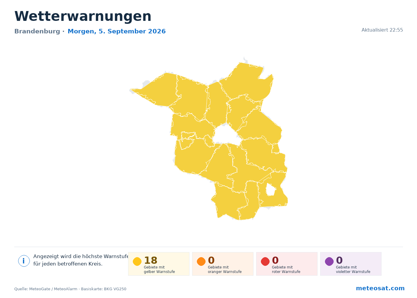 Karte der Wetterwarnungen für Brandenburg