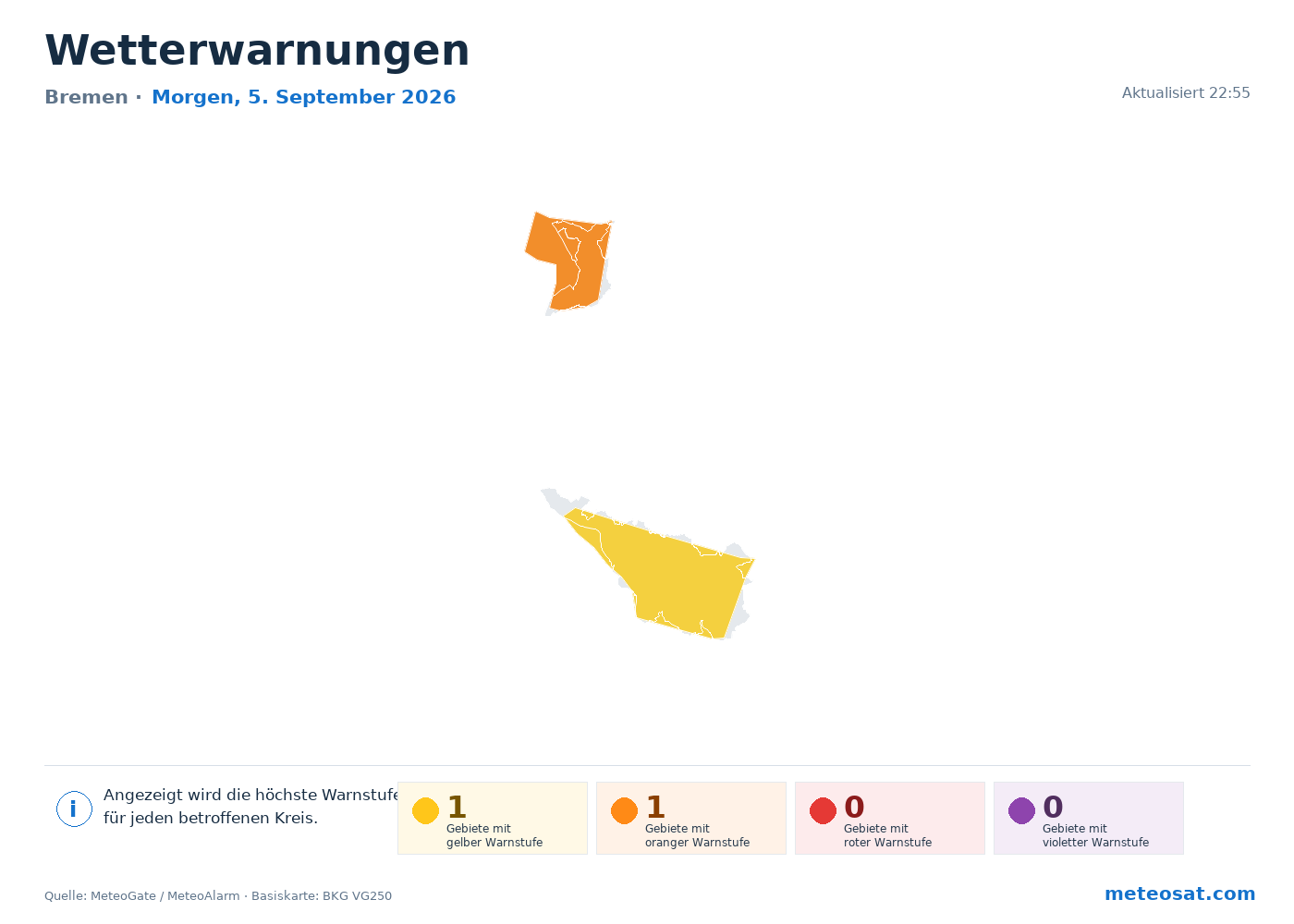 Karte der Wetterwarnungen für Bremen