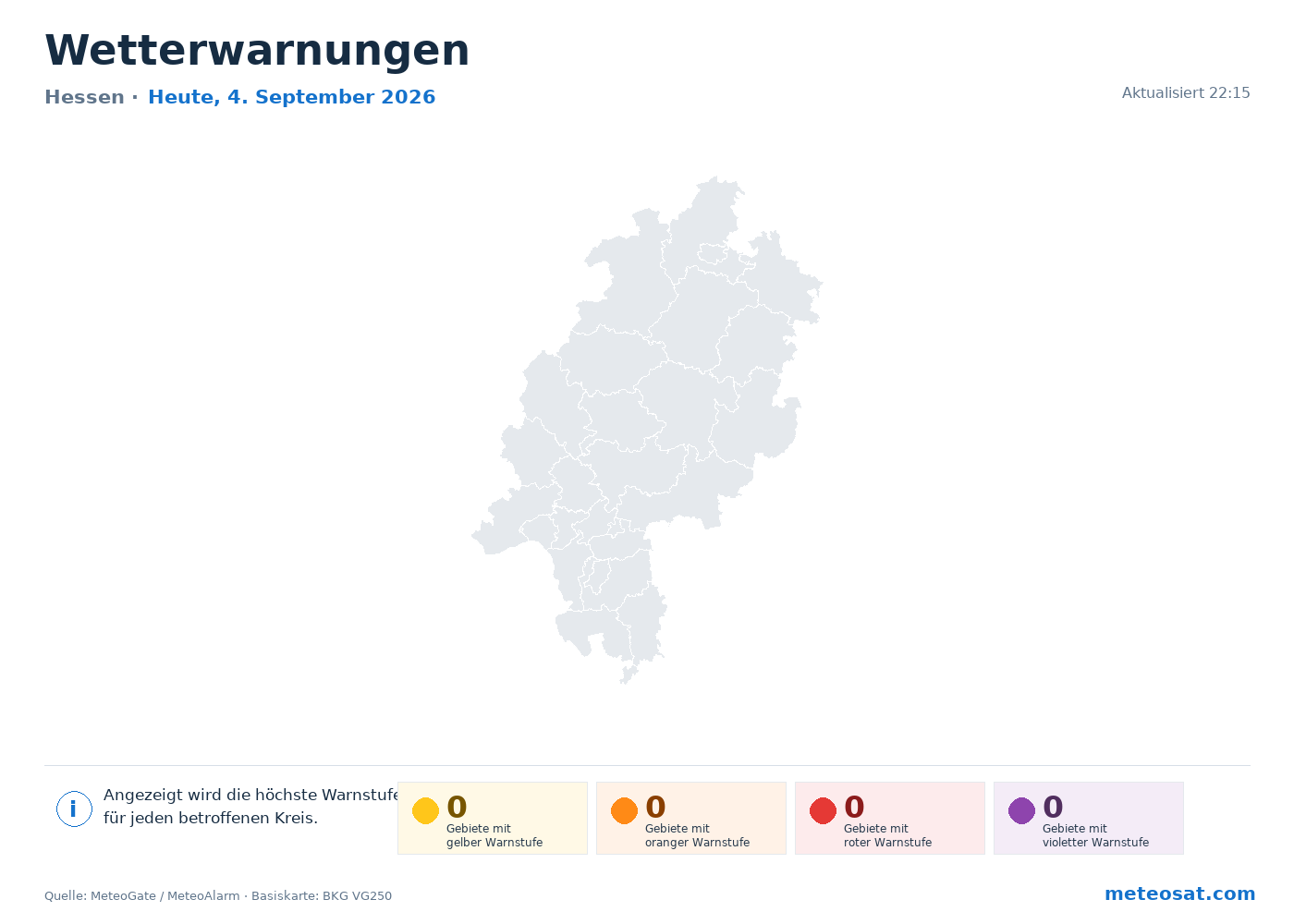 Karte der Wetterwarnungen für Hessen