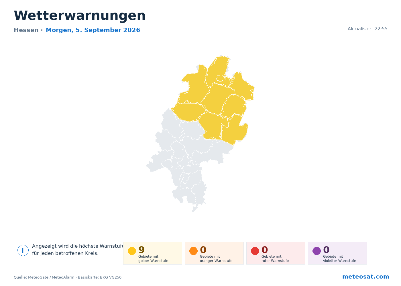 Karte der Wetterwarnungen für Hessen