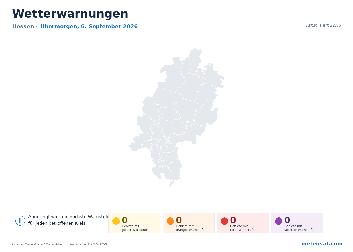 Karte der Wetterwarnungen für Hessen