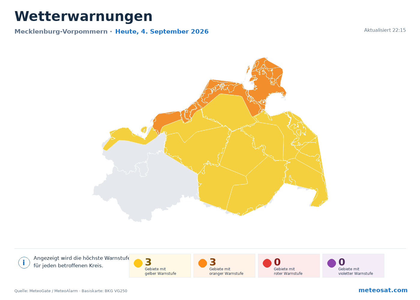 Karte der Wetterwarnungen für Mecklenburg-Vorpommern