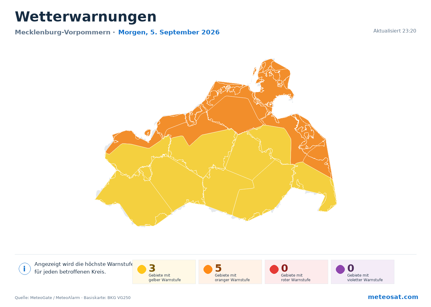 Karte der Wetterwarnungen für Mecklenburg-Vorpommern