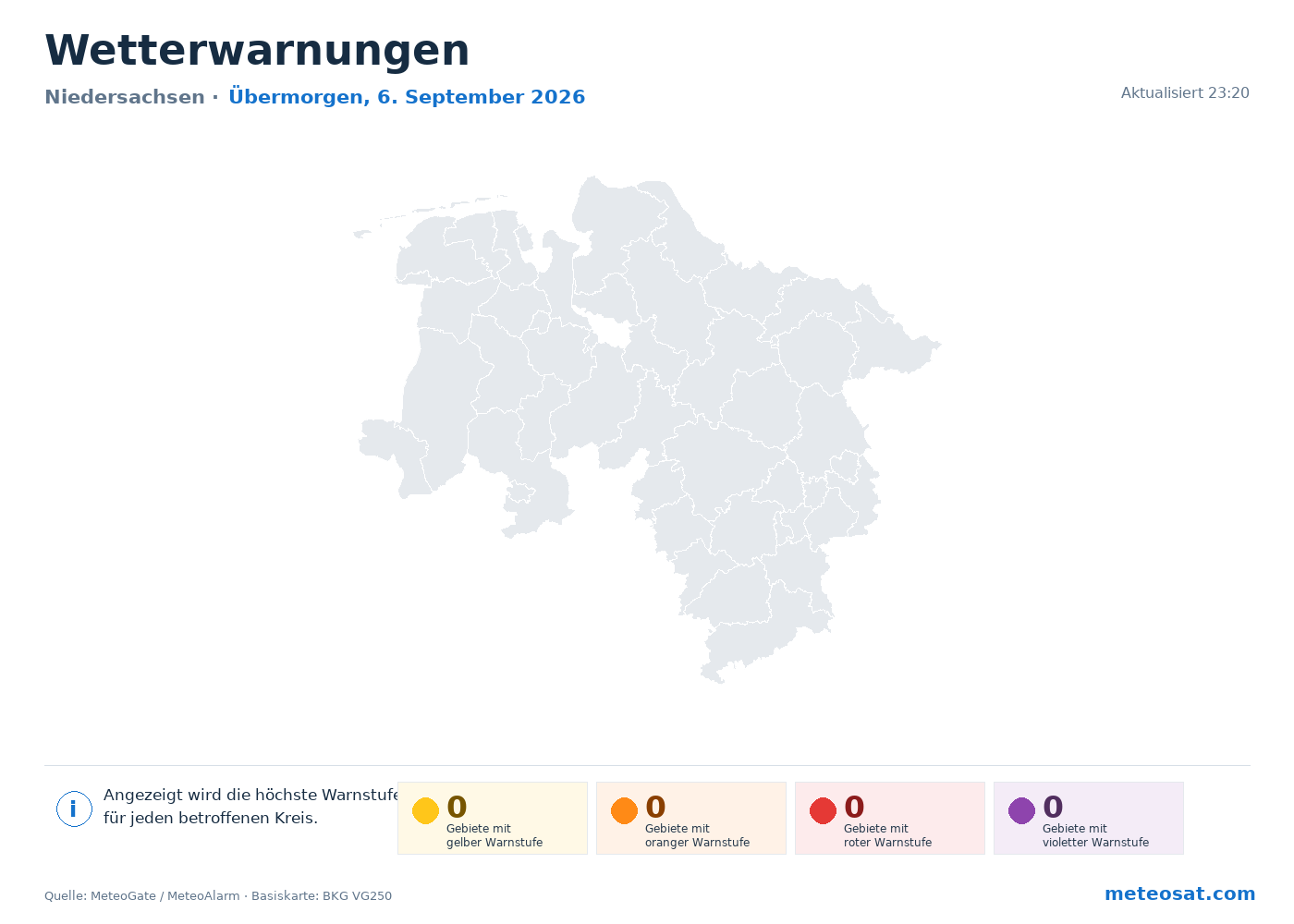 Karte der Wetterwarnungen für Niedersachsen