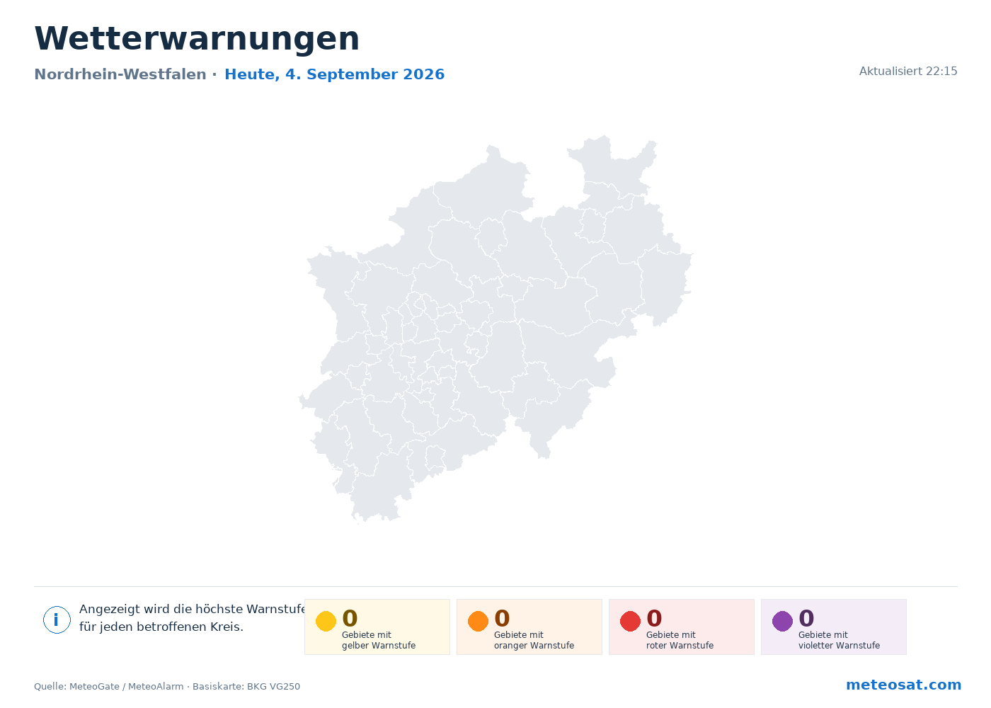 Karte der Wetterwarnungen für Nordrhein-Westfalen
