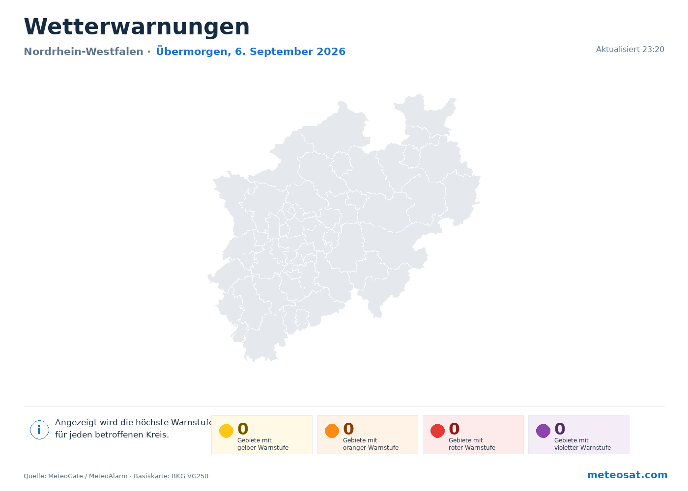Karte der Wetterwarnungen für Nordrhein-Westfalen