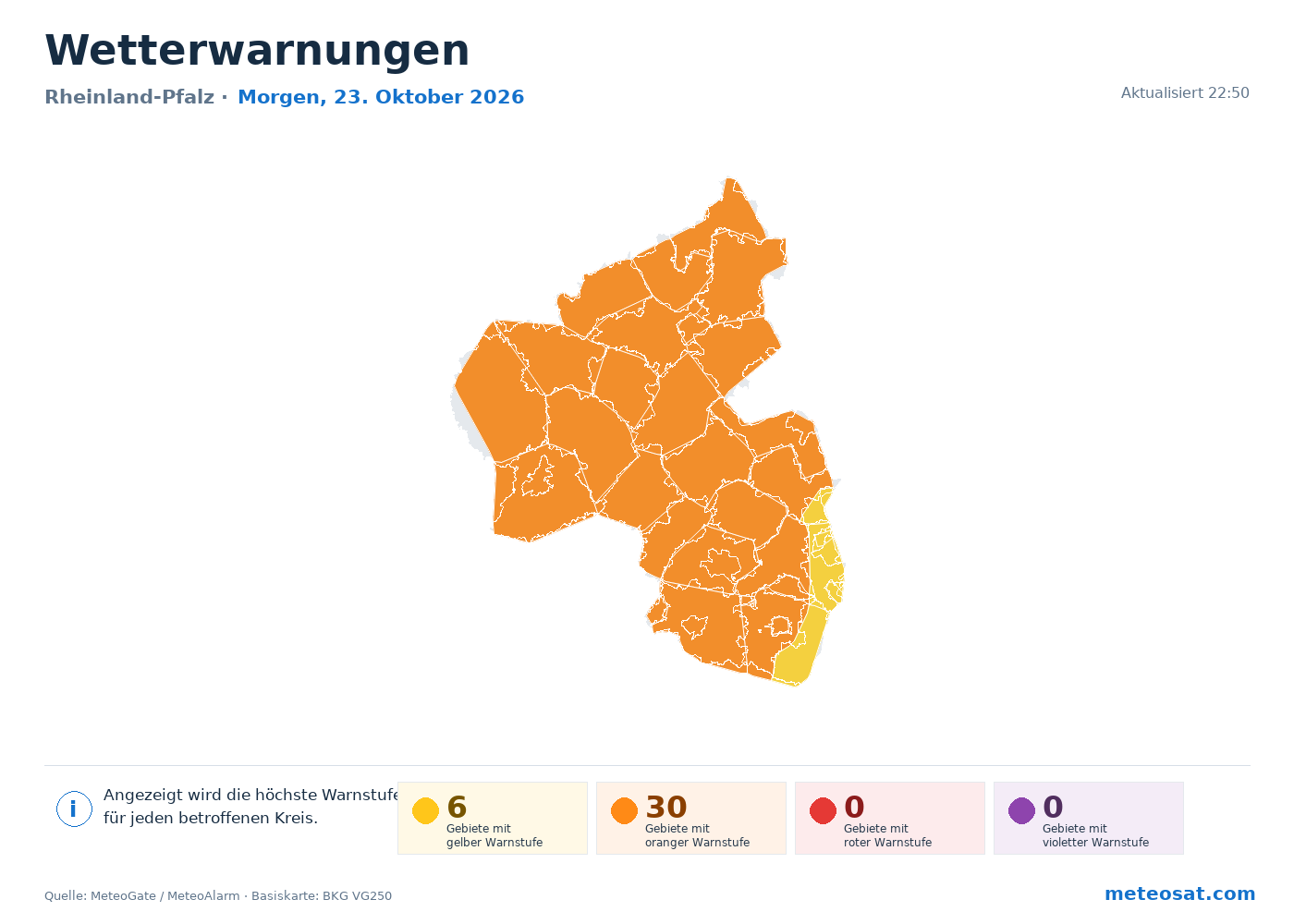 Karte der Wetterwarnungen für Rheinland-Pfalz