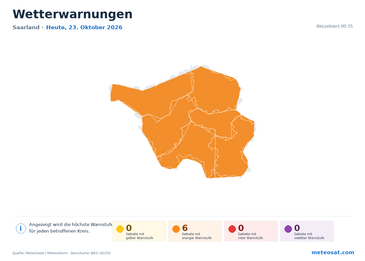 Karte der Wetterwarnungen für Saarland