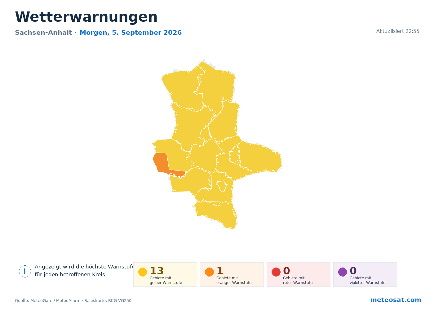 Karte der Wetterwarnungen für Sachsen-Anhalt