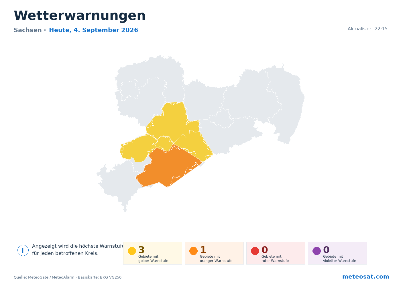 Karte der Wetterwarnungen für Sachsen