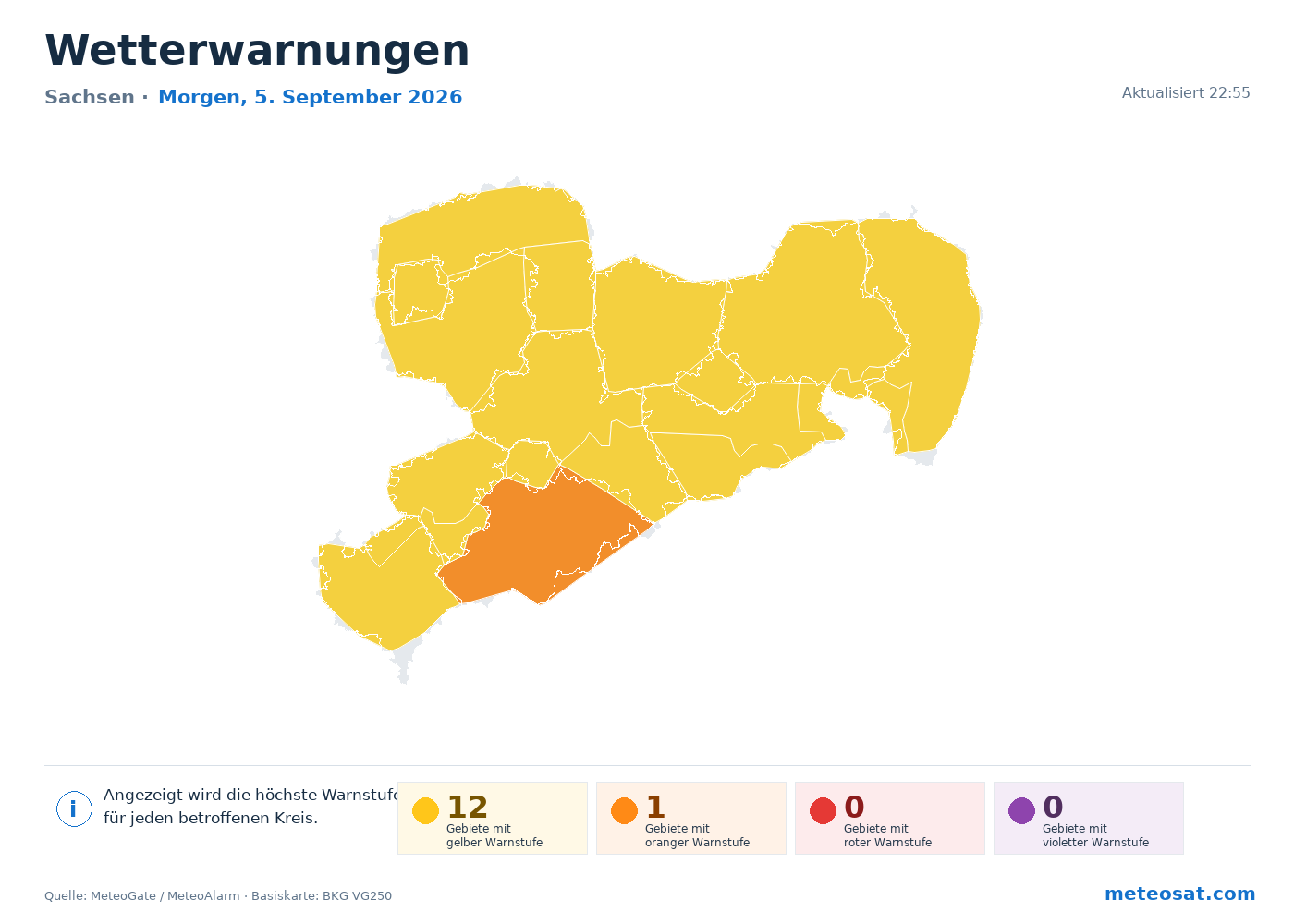 Karte der Wetterwarnungen für Sachsen