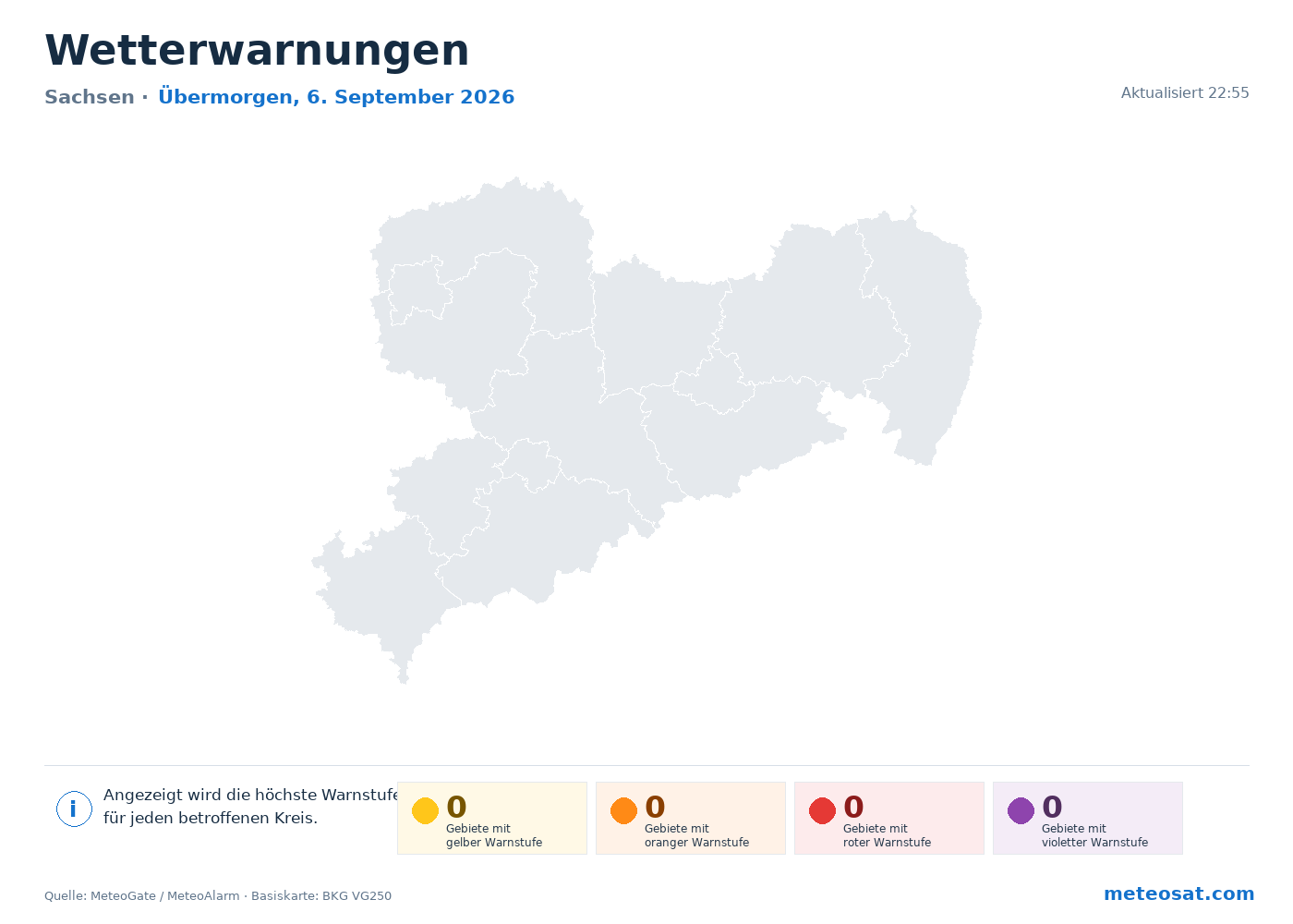 Karte der Wetterwarnungen für Sachsen
