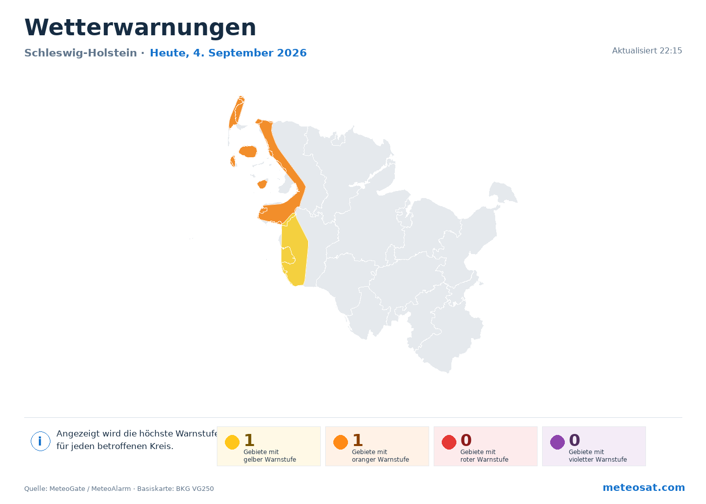 Karte der Wetterwarnungen für Schleswig-Holstein