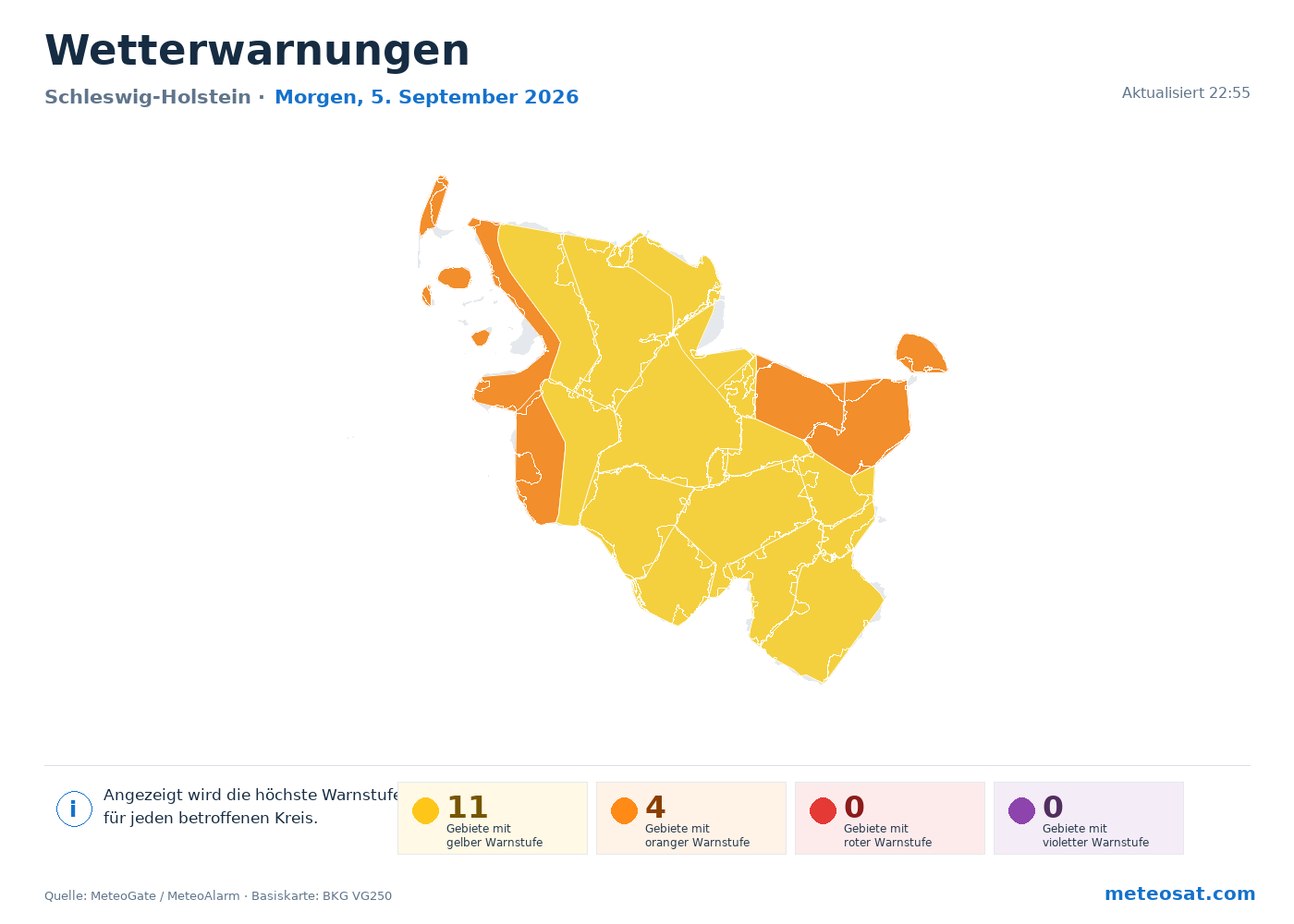 Karte der Wetterwarnungen für Schleswig-Holstein
