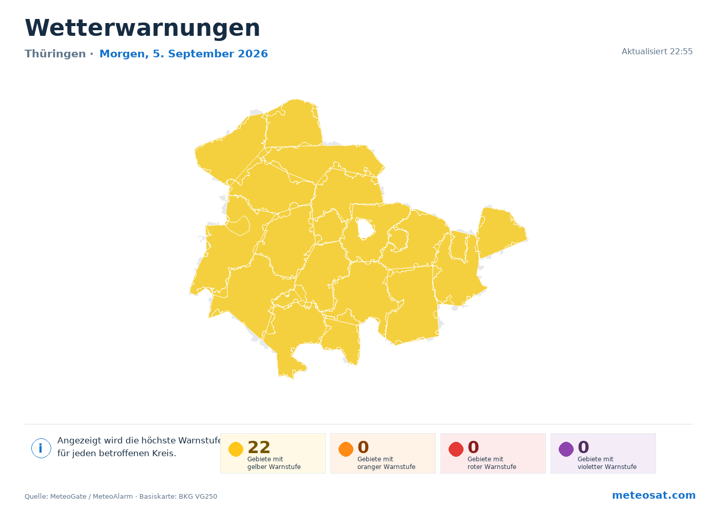 Karte der Wetterwarnungen für Thüringen