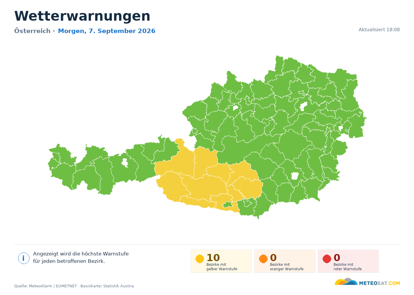 Karte der Wetterwarnungen in Österreich