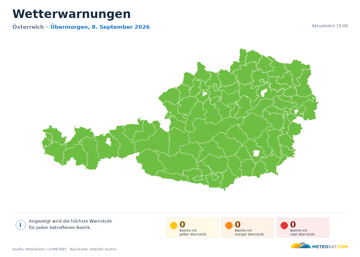 Karte der Wetterwarnungen in Österreich