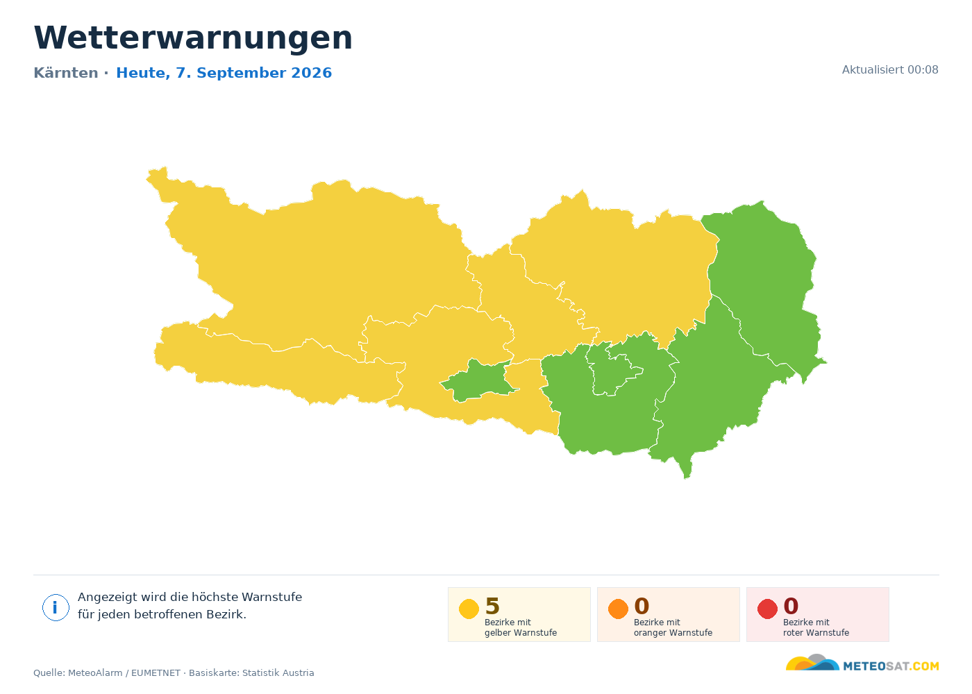 Karte der Wetterwarnungen für Kärnten