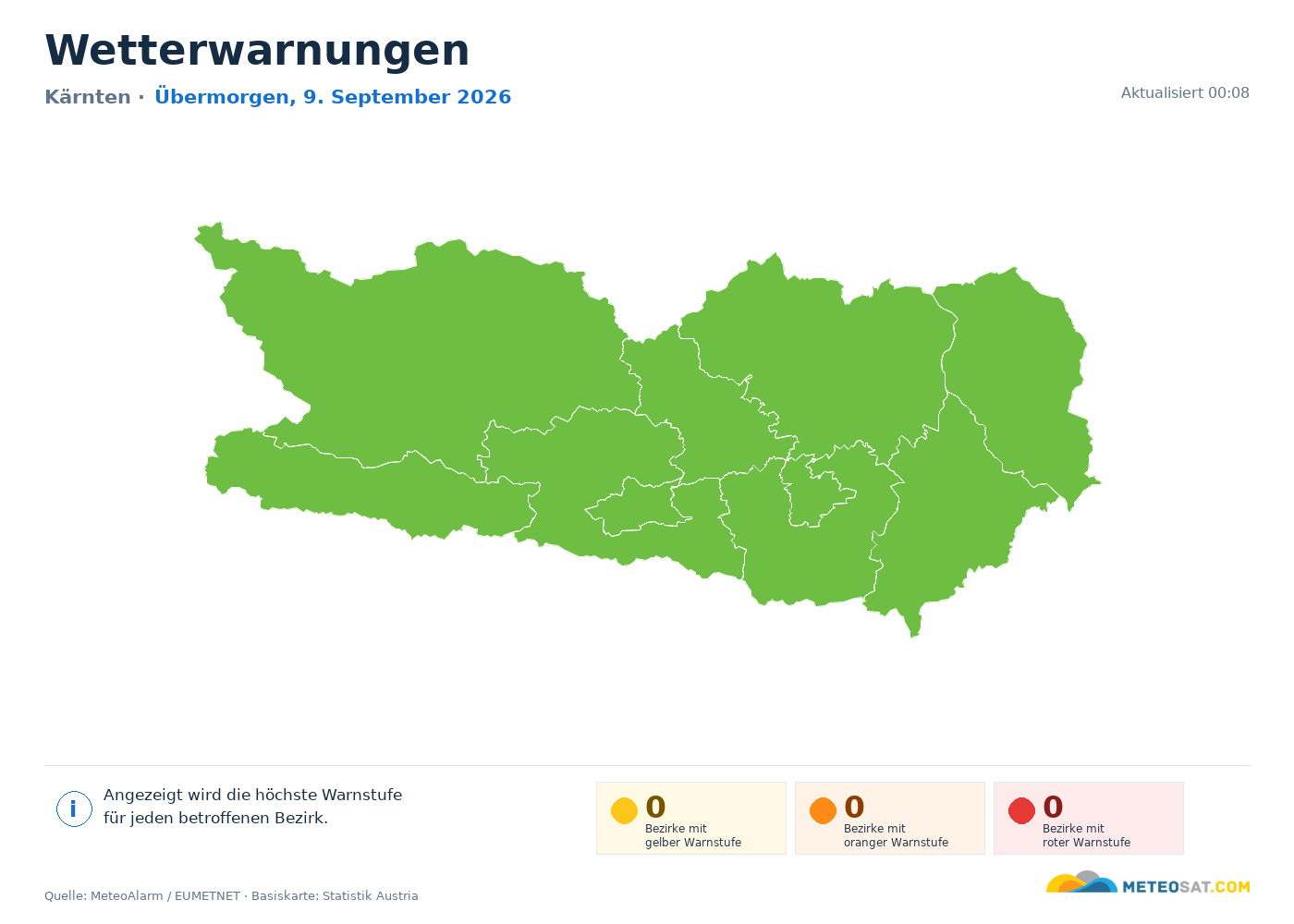 Karte der Wetterwarnungen für Kärnten