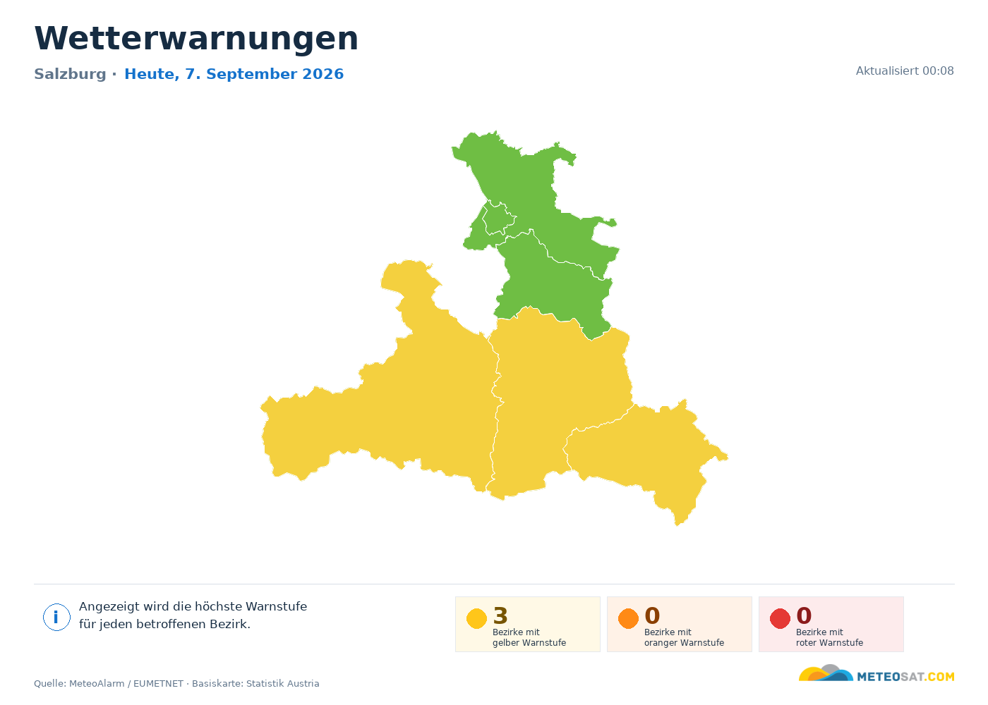 Karte der Wetterwarnungen für Salzburg