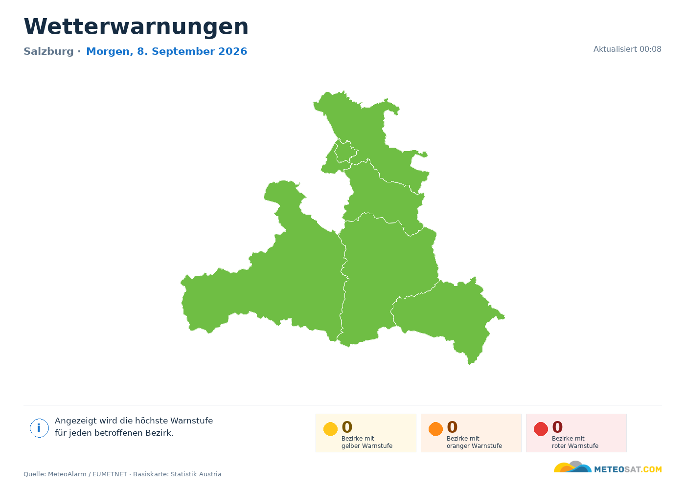 Karte der Wetterwarnungen für Salzburg