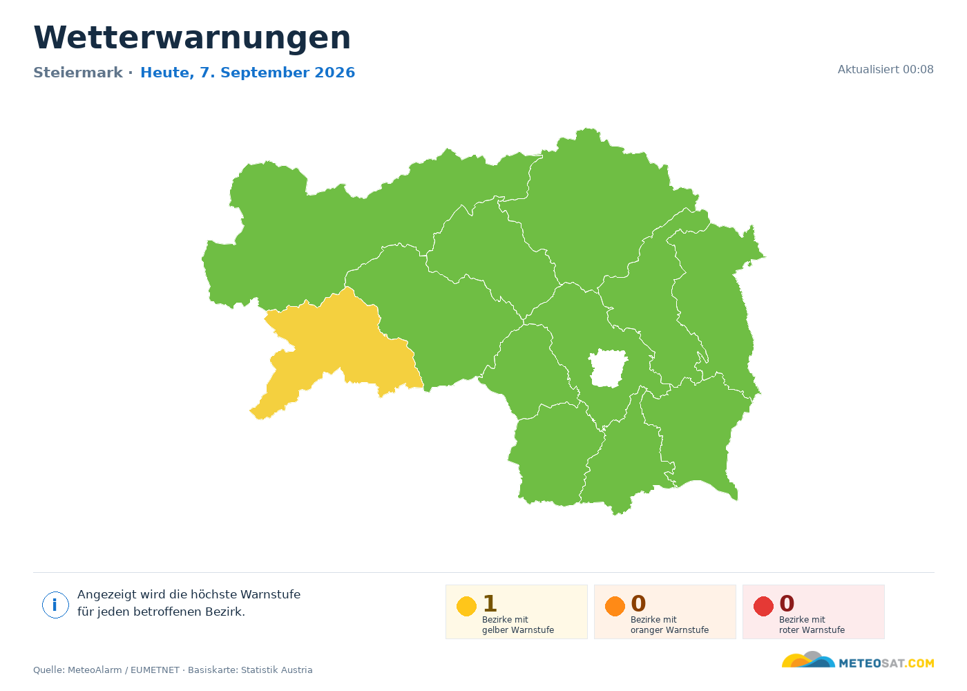 Karte der Wetterwarnungen für Steiermark