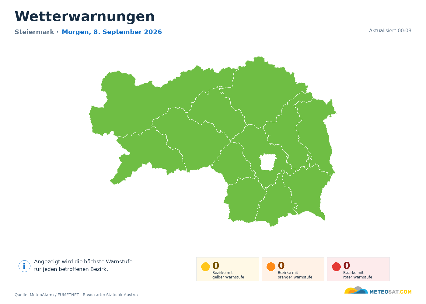Karte der Wetterwarnungen für Steiermark