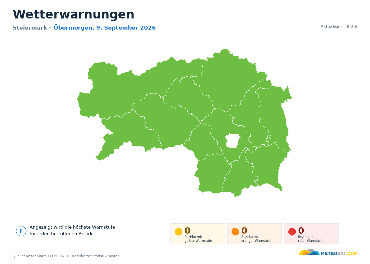 Karte der Wetterwarnungen für Steiermark