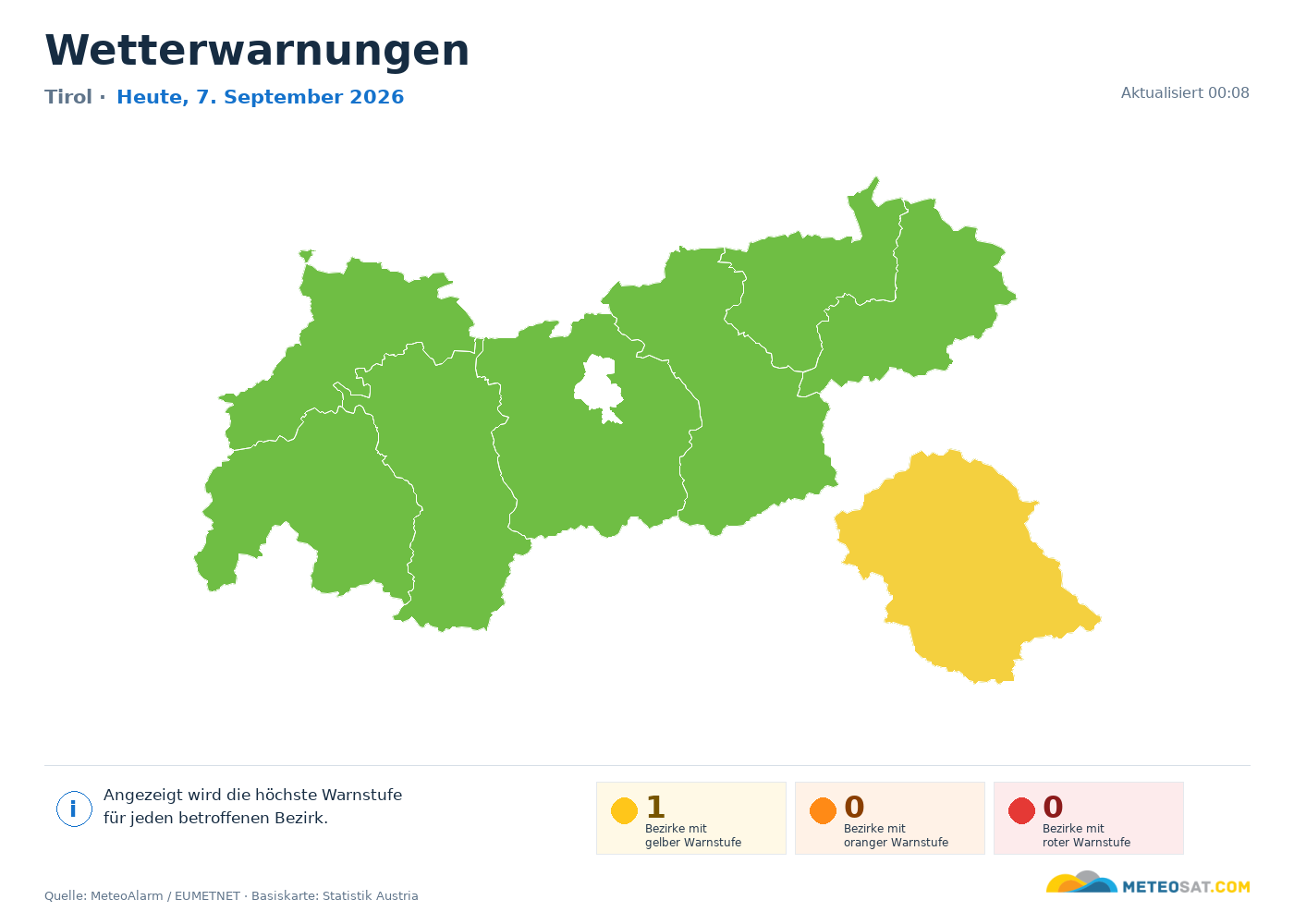 Karte der Wetterwarnungen für Tirol
