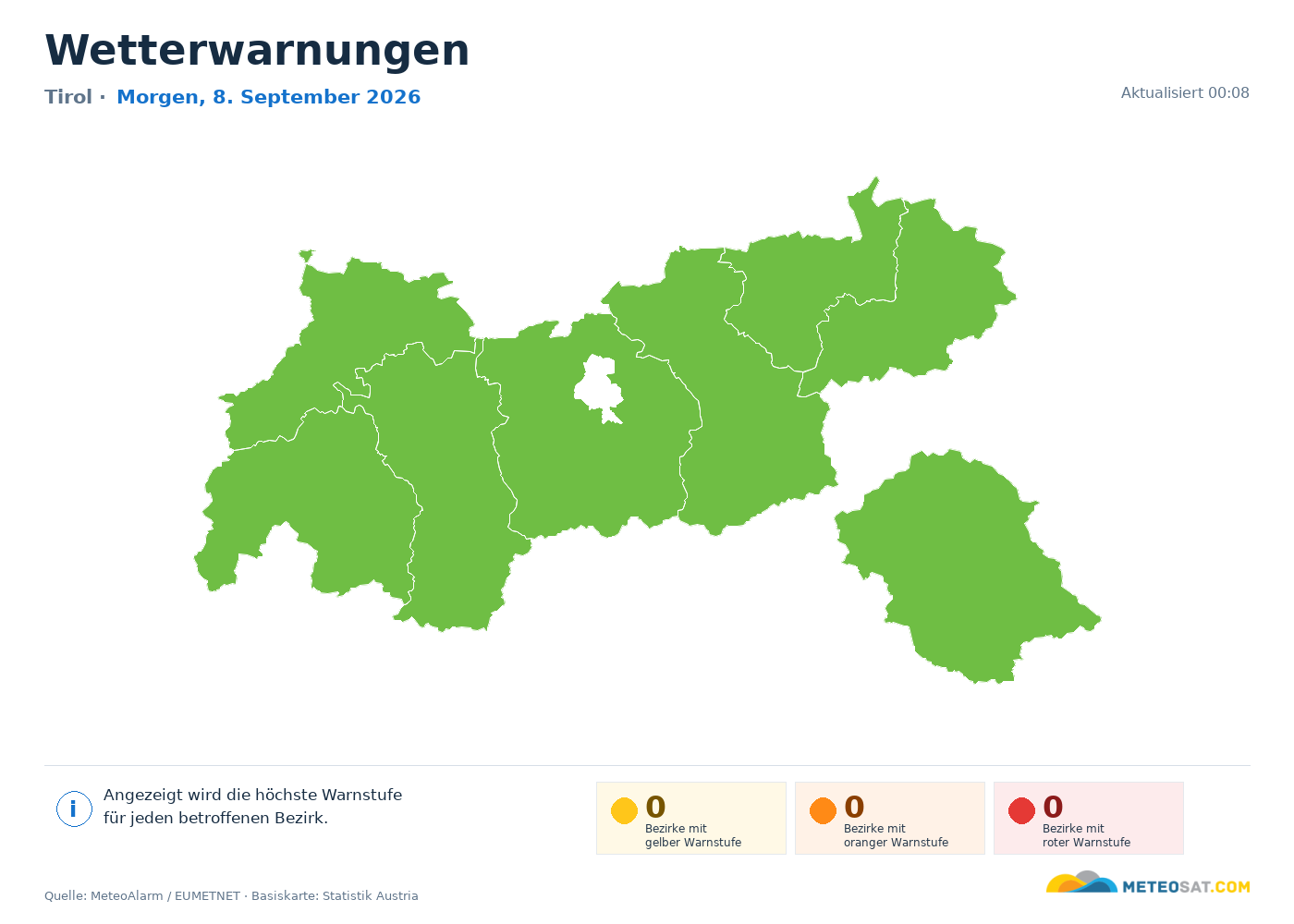 Karte der Wetterwarnungen für Tirol