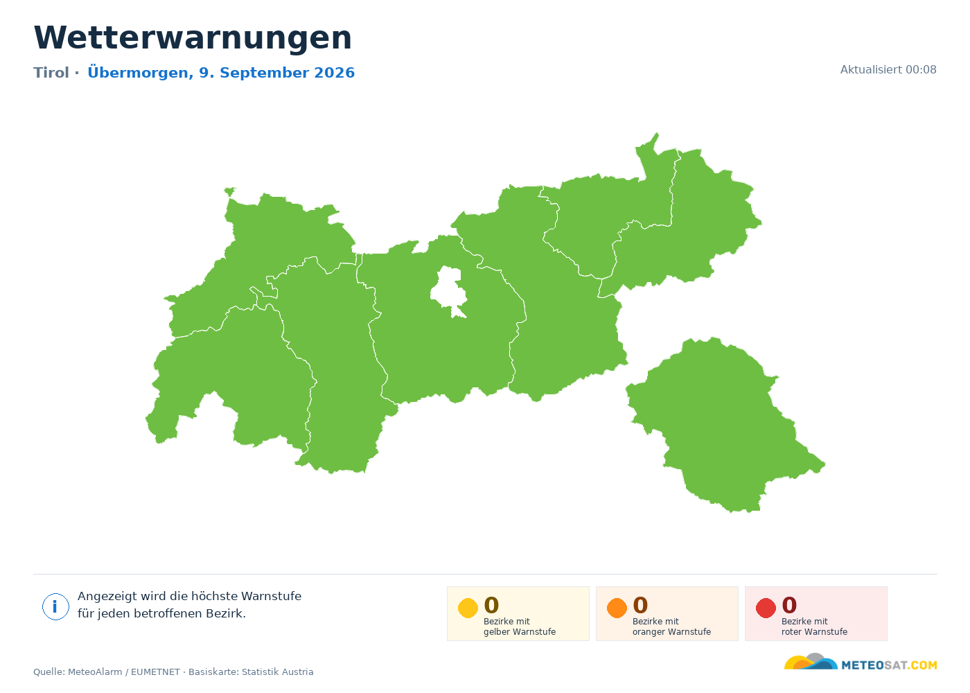 Karte der Wetterwarnungen für Tirol