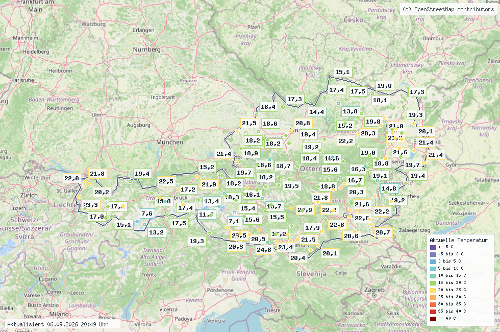 Aktuelle Wetterbeobachtungen in Österreich