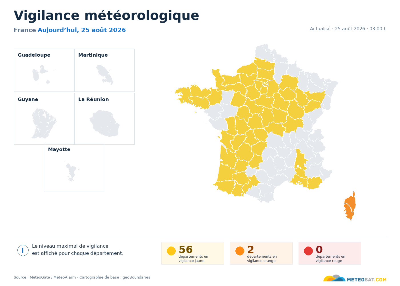 Carte des vigilances météo en France