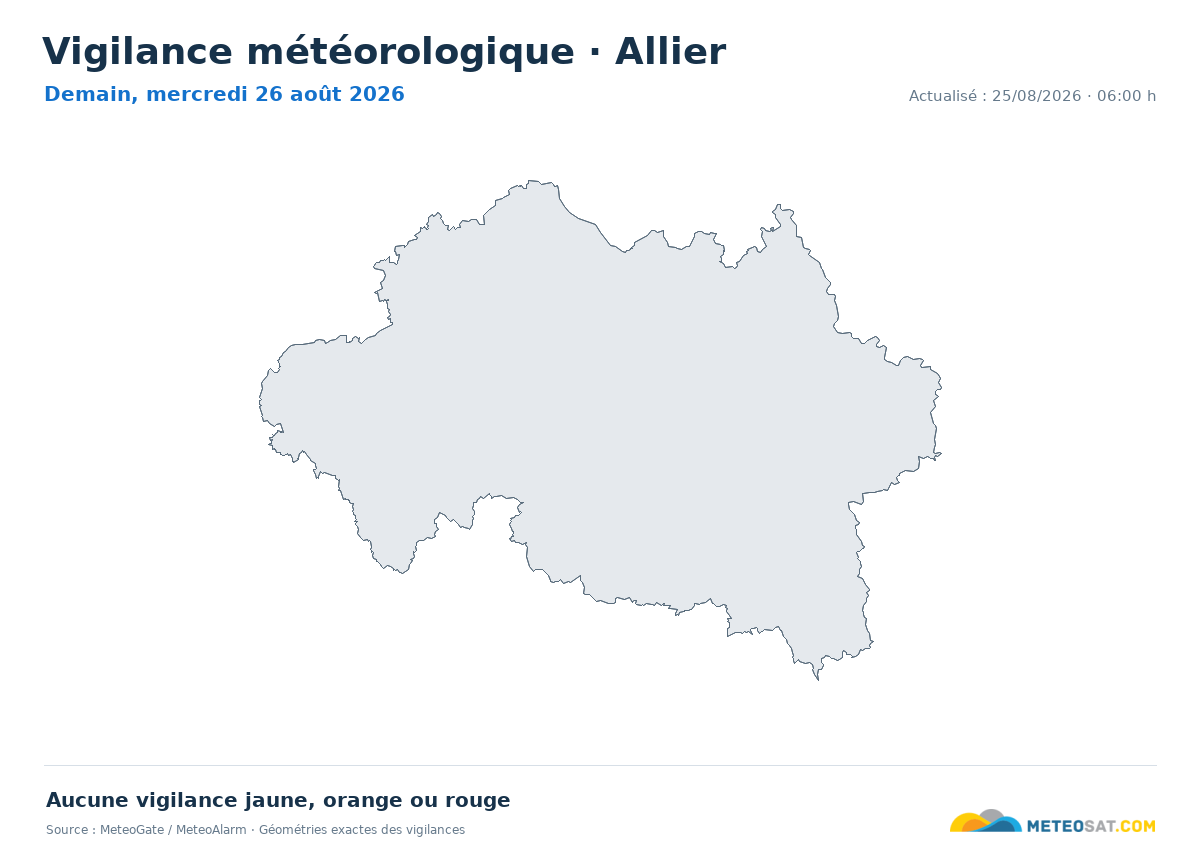 Carte de Vigilance météorologique dans Allier