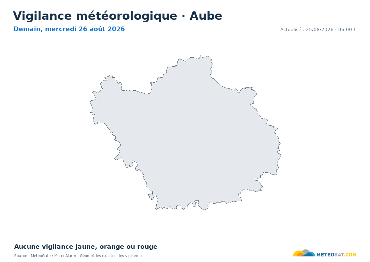 Carte de Vigilance météorologique dans Aube