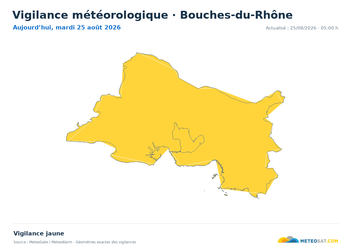 Carte de Vigilance météorologique dans Bouches-du-Rhône