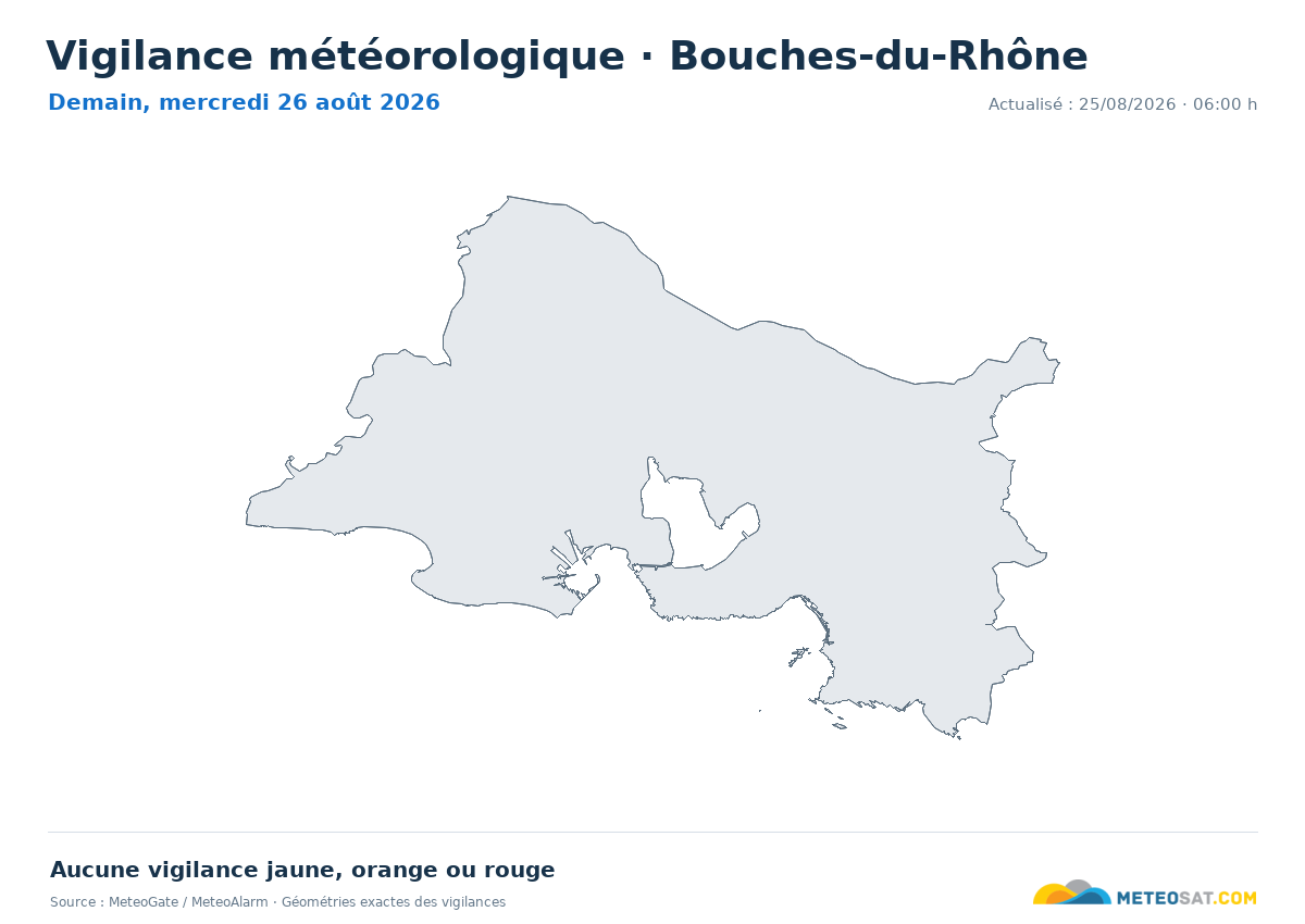 Carte de Vigilance météorologique dans Bouches-du-Rhône