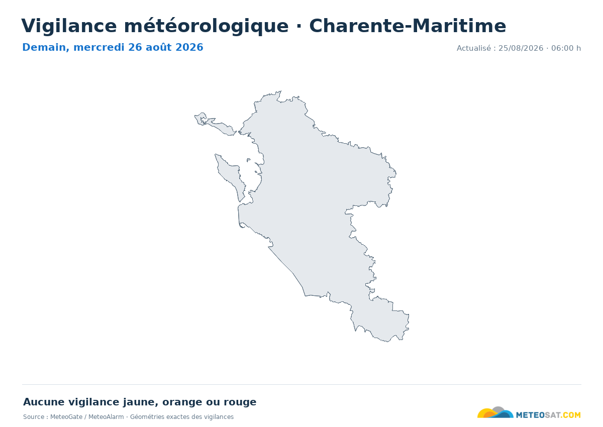 Carte de Vigilance météorologique dans Charente-Maritime