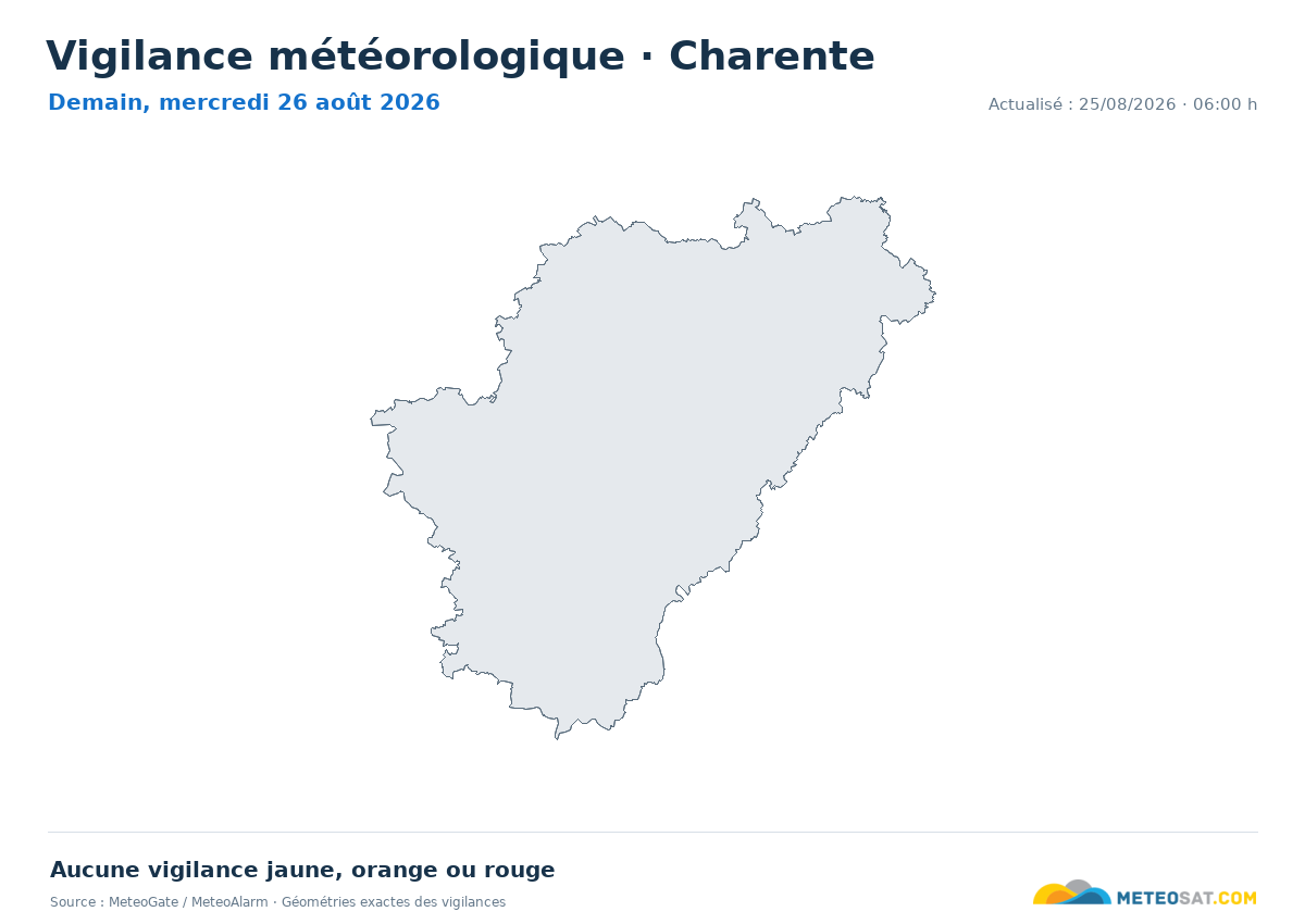 Carte de Vigilance météorologique dans Charente