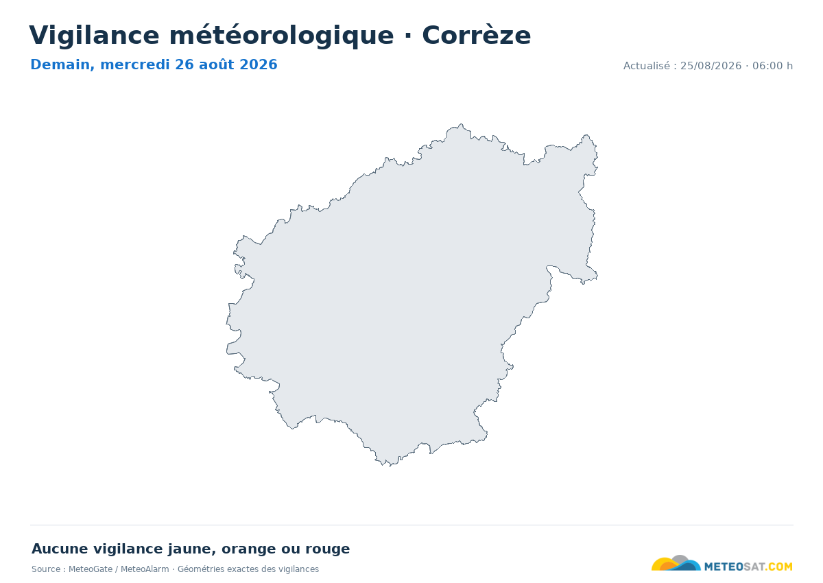 Carte de Vigilance météorologique dans Corrèze
