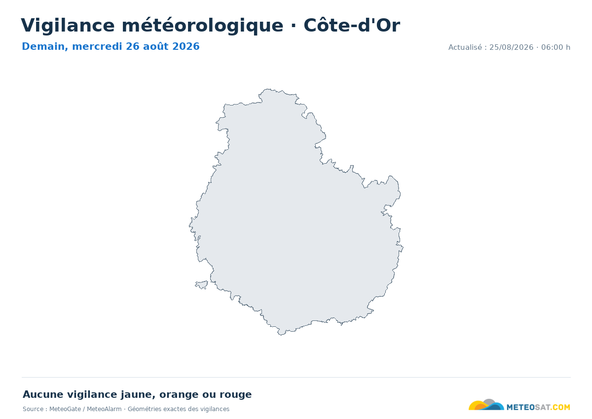 Carte de Vigilance météorologique dans Côte-d'Or