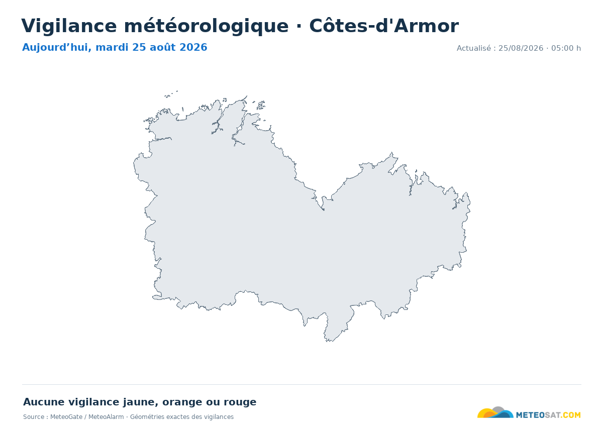 Carte de Vigilance météorologique dans Côtes-d'Armor