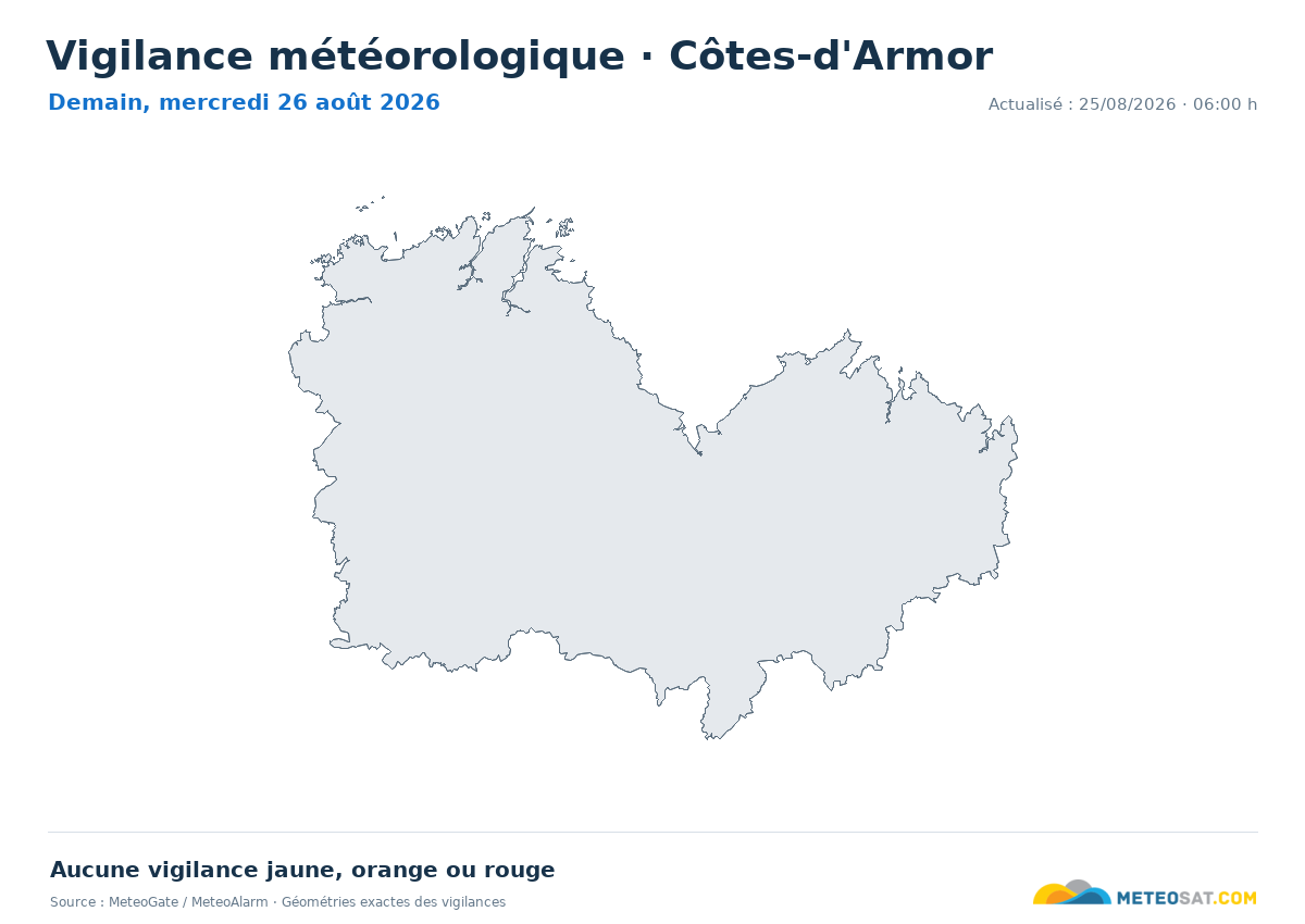 Carte de Vigilance météorologique dans Côtes-d'Armor