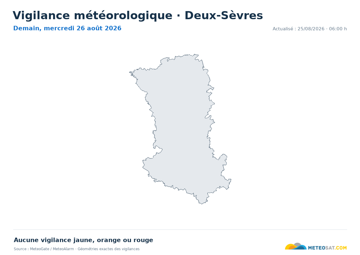 Carte de Vigilance météorologique dans Deux-Sèvres