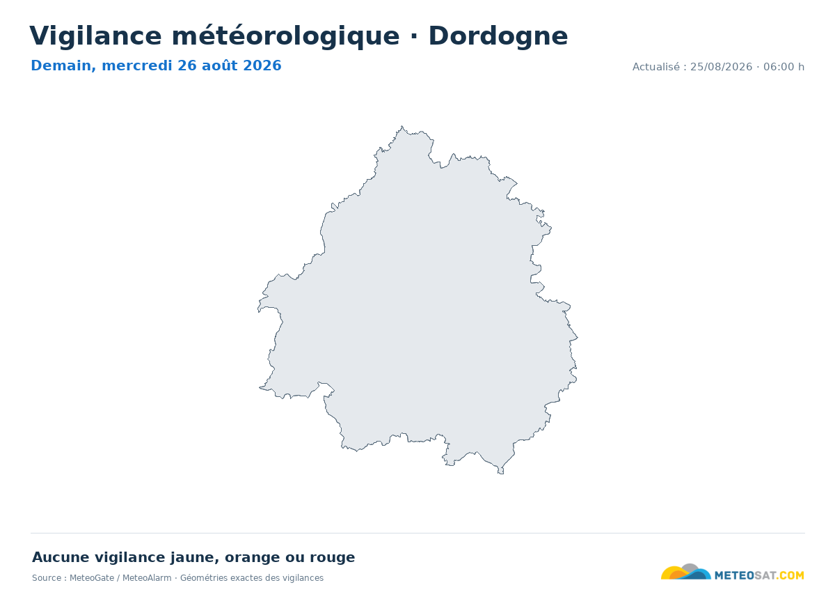 Carte de Vigilance météorologique dans Dordogne