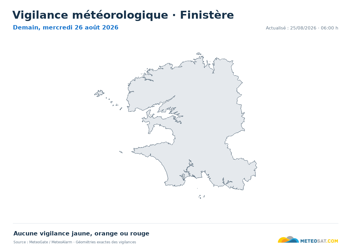 Carte de Vigilance météorologique dans Finistère